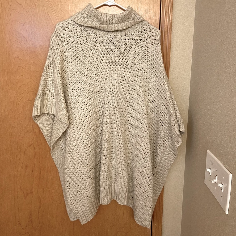 F21 Cream Knit Turtle Neck Poncho